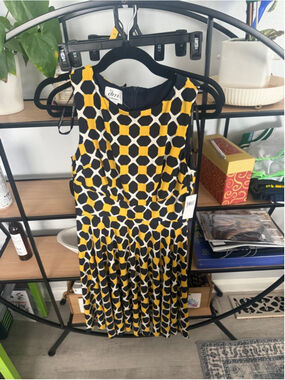 Women's DM Collection Yellow Black Geometric Sleeveless Dress Size 4